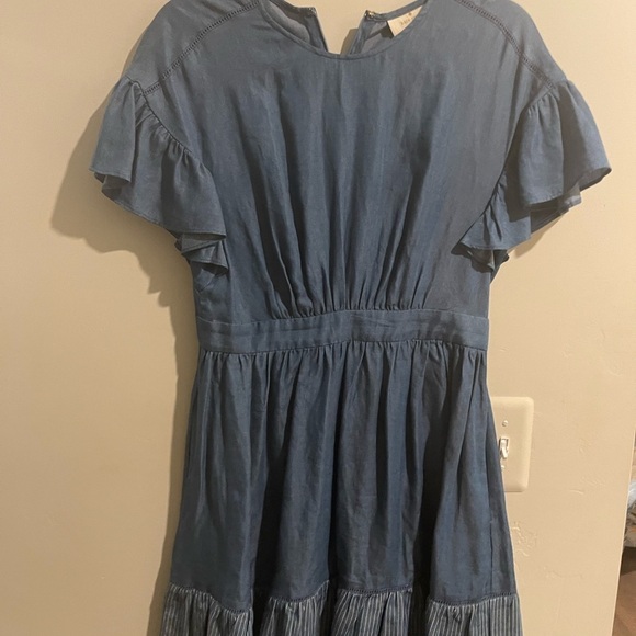 Kate Spade Women's Blue Ruffle Short Sleeve Chambray Mini Dress Size 4 - Picture 7 of 8